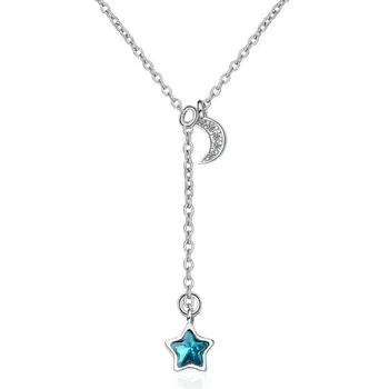 New Star Pentagram Crystal Mesiac Zirkón Prívesok Náhrdelníky Pre Ženy Krátke Clavicle Reťazca Choker 925 Sterling Silver Šperky SAN44