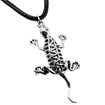 1 Kus 2019 Vintage Antique Silver Farba 50x26mm Gecko Lizard Prívesok Náhrdelník Kožené Reťazca Náhrdelník