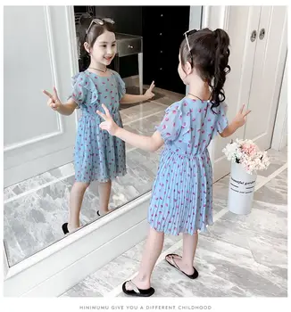 2019 Dievča Deti Letné Nosenie Šifón Vytlačené Volánikmi Šaty Pre dievčatá, Baby, Skladaný Princezná Šaty Dieťa Oblečenie Vestido