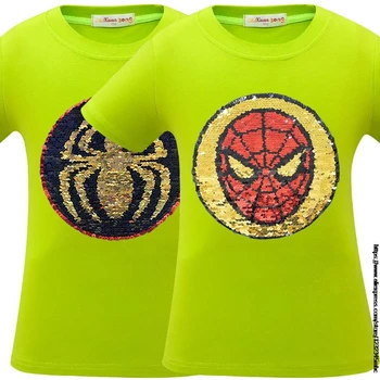 Disney detské Letné Tričko Super Harajuku Sequin obojstranný vzor Tričko SpiderMan T-shirt Boys Dieťa Topy