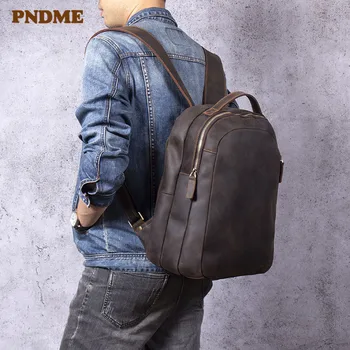 Jednoduché retro prírodné pravej kože mužov je veľká-kapacita batoh víkend vonkajšie cestovné crazy horse cowhide notebook bagpack