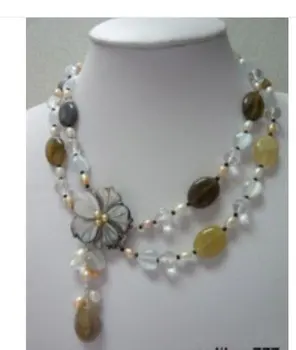 Skutočné Multicolor Agates Pearl Opal Shell Spona náhrdelník s príveskom