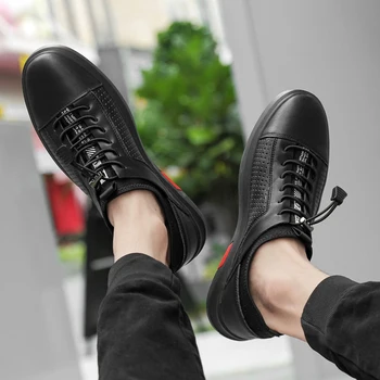 2019 nové módne pánske topánky bežné pravej kože male byty tenisky white & black obuvi muž priedušné topánky platformu pre mužov