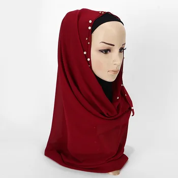 Móda Ženy Moslimské Šatky Pevnej Bavlny Kvet Diamond Islamský Hidžáb Šatku Šály a Zábaly Pripravené Na Nosenie Hijabs