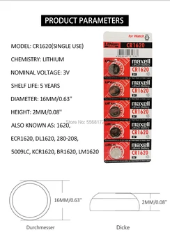 2 ks pre Maxell CR1620 gombíkové Batérie ECR1620 DL1620 5009LC Bunky Mince Lítiová Batéria 3V CR 1620 Na Hodinky Elektronické