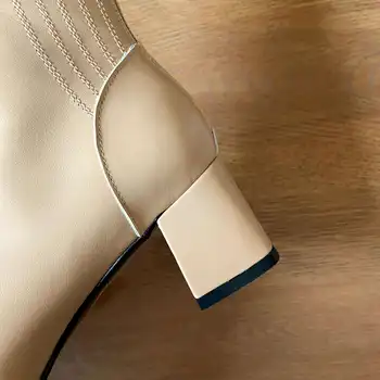 Lenkisen Chelsea originálne kožené topánky ručne vyrábané klasiky hrubé vysokým podpätkom štvorcové prst na zips office lady nádherný členková obuv L0f3