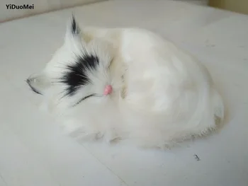 Simulácia spiacu mačku 12x10cm model,plastická a kožušín, zvuky miaow biela mačka remeslá,domáce dekorácie,darčekové p0890