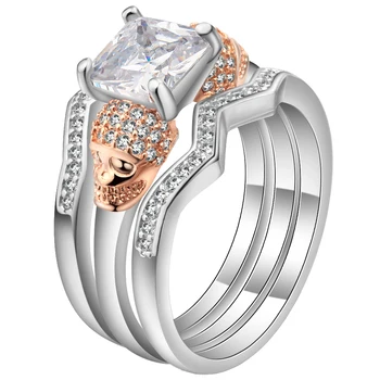 Hainon Luxusný Prsteň Stanovuje Jasné Námestie Cubic Zirconia Rose Gold/Silver Farba Lebky Prstene pre Ženy Vianočný Večierok Šperky Dary