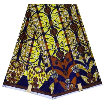 Polyester skutočný reálny vosk textílie,Žltá vytlačené ankara afriky vosk tkaniny tlače 6 metrov celej pre Africké oblečenie LBLD-81