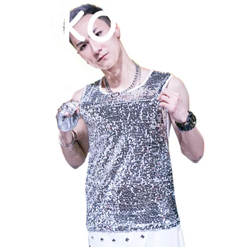 Nočný klub mužský spevák osobnosti hip hop výkon kórejský mládež pánskej módy sequined vesta oblečenie tanečné kostýmy