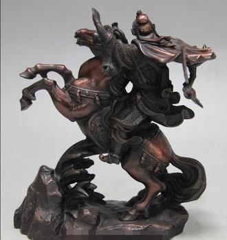 Čína Ľudovej Červená Meď, Bronz Jazda Na Koni Guan Gong Dragon Guan Yu Bojovník Socha
