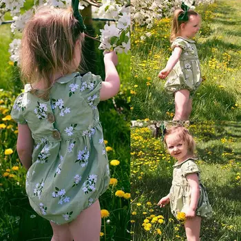 Roztomilé Sladké Novorodenca Baby Girl Deti Zelený Kvetinový Kombinézu Jumpsuit Imcute Najnovšie Módne Príčinné Oblečenie Oblečenie Nastaviť UK
