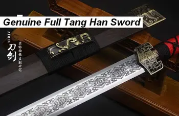 Plný ručne kované Skutočné Full Tang Čínskej Dynastie Han Bitka Meč, Ostrý Mangánovej Ocele Čepeľ Vyrezávané