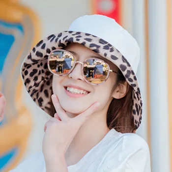 MAERSHEI Bavlna Leopard tlač Ženy Vedierko Hat Obojstranný Môžu Byť Nosené Rybár Klobúky Jar Leto Čiapky Jeseň