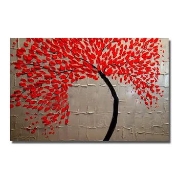Ručne maľované Doprava Zadarmo červený strom Abstraktnú olejomaľbu Nôž Biela Maľba na Plátne Obrazy Umenie Domáce Dekorácie