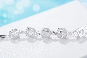 Móda kórejský Štýl Striebro 925 Šperky, drahé Kamene Náramok pre Ženy, tvar Štvorec Crystal Žena Darček Strany Veľkoobchod