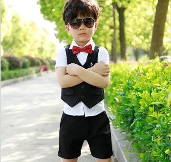 Nové Deti Chlapec letné módne oblečenie set 5 ks(vesta+tričko+nohavice+kravatu+brošňa) chlapec oblečenie sady pre svadbu 2-11Yrs