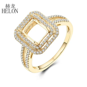 HELON 8x6mm Emerald Rez Pevné 10K Žlté Zlato Pripraviť 0.3 ct Prírodné Diamanty, Zásnubný Svadobné Ženy Trendy Jemné Šperky Krúžok