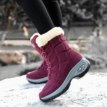Zimné čižmy ženy plyšové nepremokavé topánky na platforme hrubé vzduchovom vankúši ženské topánky pohodlné vonkajšie krajky-up teplé botas