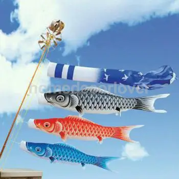 5x Realisticky Japonský Koinobori Kapor Banner Windsock Streamer Ryby Kite Koi Nobori 70 -- 5 Farieb