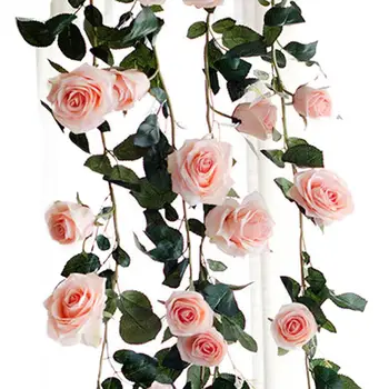 180 cm Skutočný Dotyk Hodvábne Kvety String Umelé Ruže Kvet Ivy Viniča S Odchádza Domov Visí Garland Svadobné Party Decor