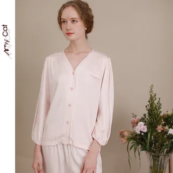 2020 Jeseň Satin Čerstvé Pyžamo Ženy tvaru Farbou Dlhým rukávom Nohavice Vyhovovali Viskóza Pohodlné Plus Veľkosť Home Service