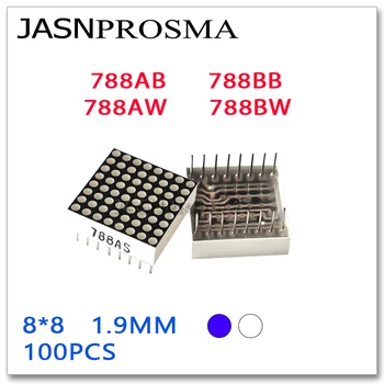 JASNPROSMA 8X8 1.9 MM Modrá biele LED 20mmX20mm 100KS 788AB 788BB 788AW 788BW anóda katóda Matice Digitálne Trubice