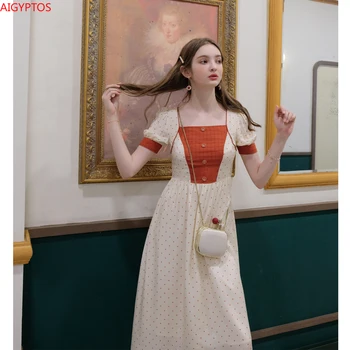 Doprava zadarmo Originálny Dizajn AIGYPTOS Nové 2020 lete francúzske retro elegantné námestie krku Polka Dot Dress ženy šaty