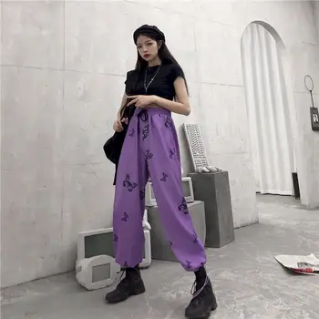 Vysoký pás nohavice ženy fialová svietidla tepláky 2020 plus veľkosť bežné streetwear nohavice Členok-Dĺžka pár oblečenie