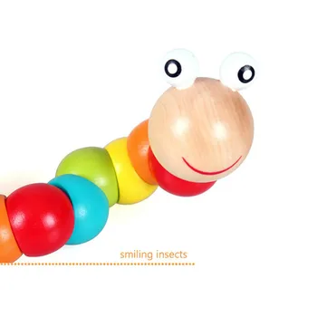 Roztomilý Drevené Farebné Ohybný Caterpillar Stavebné Bloky, Hračky Pre Deti Vzdelávacie Hračky Pre Deti Prst Cvičenie Hračky