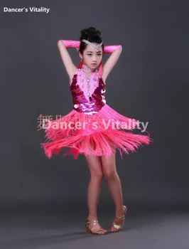 2017 Deti latinskej Strapec Tanec Sukne Dieťaťa Rumba latinskej Súťaže Tanečné Šaty Flitrami latinskej Kostýmy Pre Dievčatá