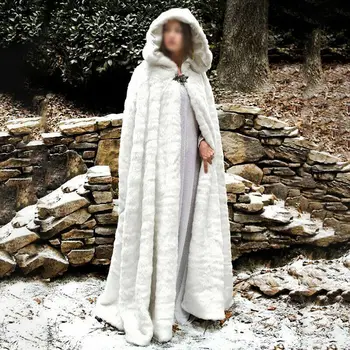 Ženy tuhej Zime Teplé Nadýchanou Kožušinkou Kapucňou Cape Plášť Dlhý Kabát Plyšové vrchné oblečenie Pončo