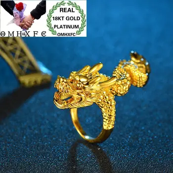 OMHXFC Veľkoobchod Európskej Módy Muž Muž Strany, Narodeninám, Svadobný Dar 3D Dragon Otvoriť Resizable 18KT Skutočný Zlatý Prsteň RI107