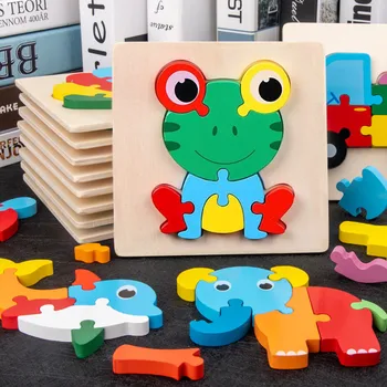 Detské drevené cartoon zvierat trojrozmerné puzzle dieťa, chlapec, dievča raného vzdelávania malé vzdelávacie hračky