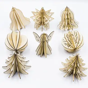 Drevo Plátky Spojov Vianočný Strom Domov výzdobu 5 ks DIY 3D Vianočné Prívesky S Zavesiť String 5 ks/sada