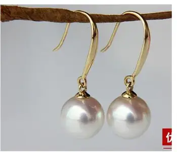 Doprava zadarmo >>>>ušľachtilý šperky ohromujúci pár 10-11 mm south sea white pearl visieť náušnice 14k M