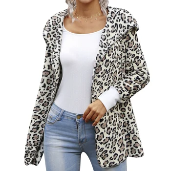 Ženy Kabát Leopard Vytlačené Dlhým Rukávom s Kapucňou Sveter Bunda Stredne dlhý Sveter pre Ženy-Móda Jeseň Zimné Oblečenie