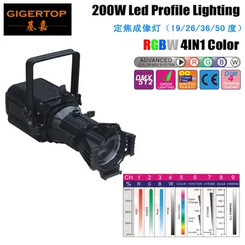 Profesionálne Stage 200W Led Prefocus Profilu Svetlo RGBW 4 Farba KLASU Lampa Manuálne Nastaviteľný Uhol Lúča Focus/ Rámovanie Uzávierky