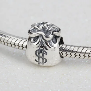 925 Sterling Silver Peniaze Tašky Kúzlo Vintage Korálky Nosenie Náramku & Náhrdelník Prívesok Ženy Šperky Darček