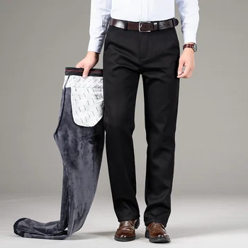 Zimné nové pánske teplé fleece bežné nohavice módne business bežné klasické khaki modálne hrubé nohavice bežné nohavice pre mužov značky