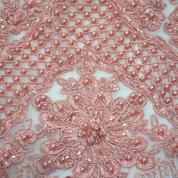 2020 Nové dorazí dizajn 5 dvore Ružovej farby Super heavy handmde korálkové svadobné čipky textílie Textílie HuaY