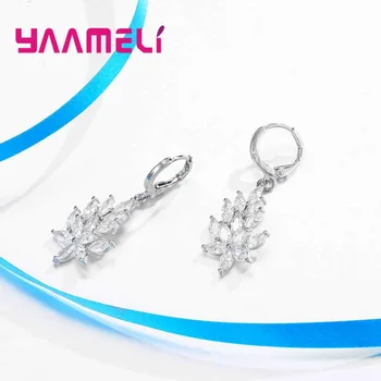 Luxusné Šperky Set Pre Ženy, Svadobné Plný Brillant Biele Kryštály 925 Sterling Silver Prívesok Náhrdelník S Hoop Náušnice