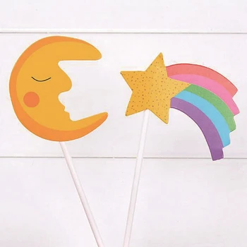 4Pcs Farebné Rainbow Cake Vňaťou Narodeniny, Svadba Cake Vlajky Cloud Balón tortu vlajka Narodeninovej Party Pečenie Dekorácie Dodávky