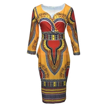 Africké Šaty pre Ženy Dashiki Tlač tvaru Dámske Šaty, Sexy Bodycon Tribal Etnických Bazin Nový Rok Party Streetwear Elastické