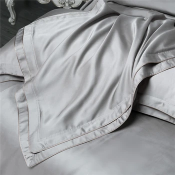 Silver Grey Módne Dvojité Riadky Dizajn 4Pieces posteľná bielizeň Sady Tencel Lyocelu Super Hodvábne Mäkké obliečka na Vankúš Perinu Posteľ List