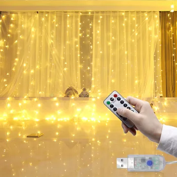 3M LED Záves Garland na Okno USB String Svetlá Víla Vlkovcový Diaľkové Ovládanie Nový Rok Vianočné Dekorácie pre Domov Izba