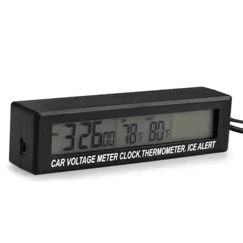 LCD Displej Napätie Batérie Teplota Monitor Merač 3 v 1 Auto Odolný Digitálny Auta Hodiny Teplomer