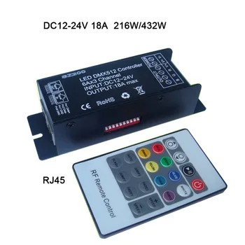 DMX512 dekodér DC12-24V 6A*3channel 18A led controller 20key RÁDIOFREKVENČNÉ diaľkové pre RGB led pásy,string,svetlo,modul,lampa