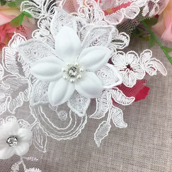 2 ks/veľa 9*18 cm Nového biely kvet, nálepky na kvet čipky príslušenstvo svadobné šaty korálkové nášivka príslušenstvo SC048