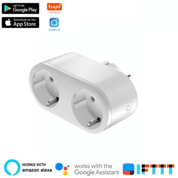 WiFi Smart Plug Zásuvky 2 v 1 Tuya Diaľkové Ovládanie domácich Spotrebičov Pracuje s Alexa Domovská stránka Google Č Hub Potrebné prepnúť Stýkače